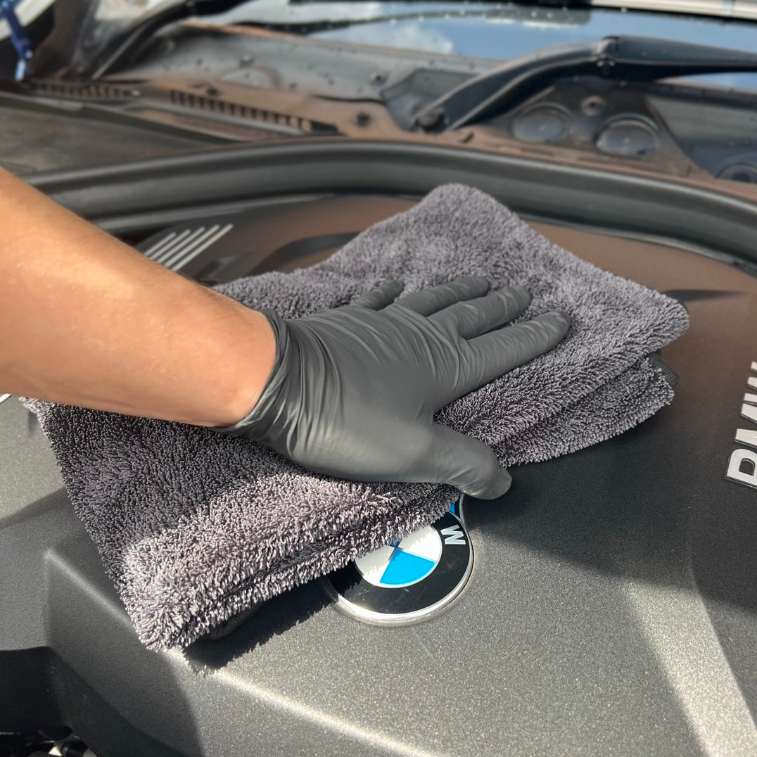 AKUMA LABS Oni premium car drying towel on engine bay