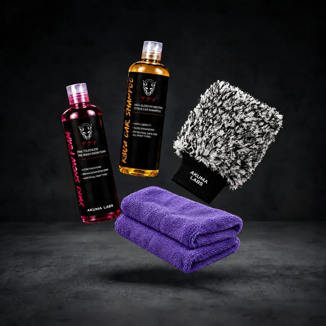 The Wash & Dry Kit: Yuki snow foam, Raiju shampoo, Yamako wash mitt and Satori XL drying towel